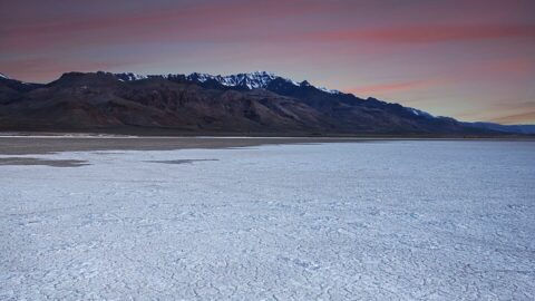 Steens Mountain rising over the Alvord desert in Oregon at dusk
