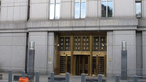 Entrance of the Daniel Patrick Moynihan federal courthouse in Manhattan